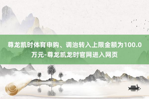 尊龙凯时体育申购、调治转入上限金额为100.0万元-尊龙凯龙时官网进入网页