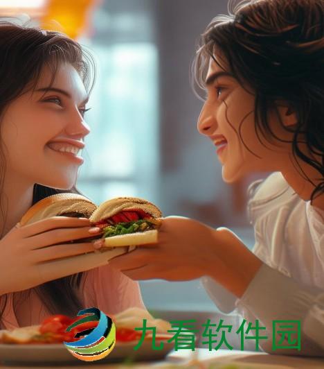 两人三明治情深意重前后相伴共享美味时光